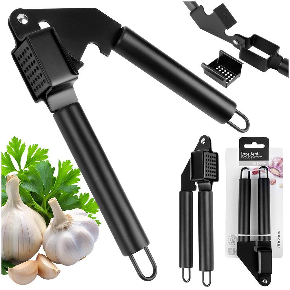 Garlic press, steel, black, 19 cm