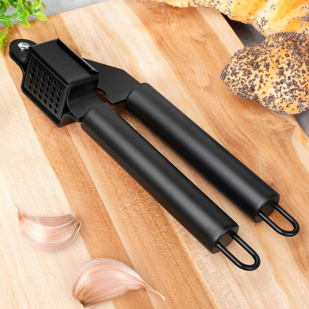 Garlic press, steel, black, 19 cm