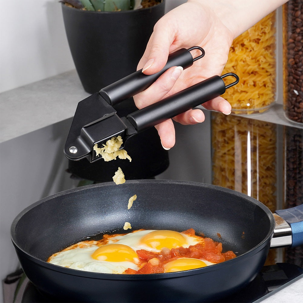 Garlic press, steel, black, 19 cm