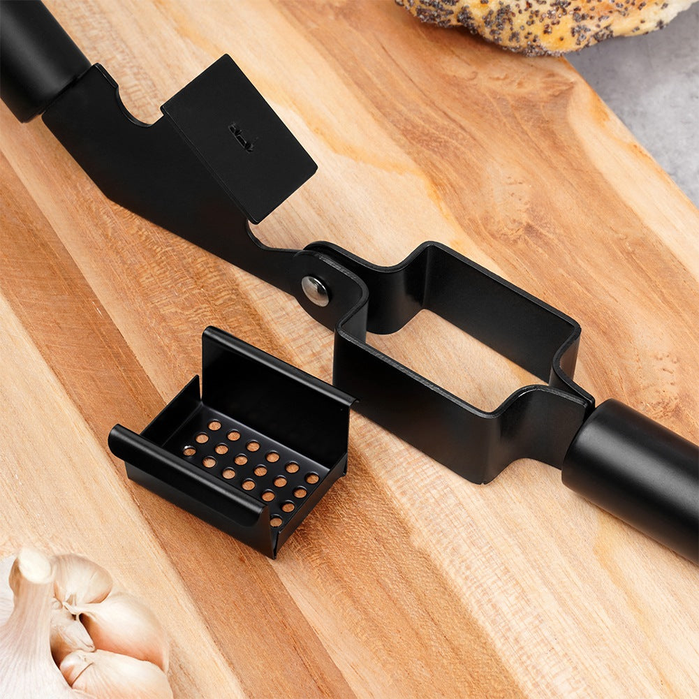 Garlic press, steel, black, 19 cm