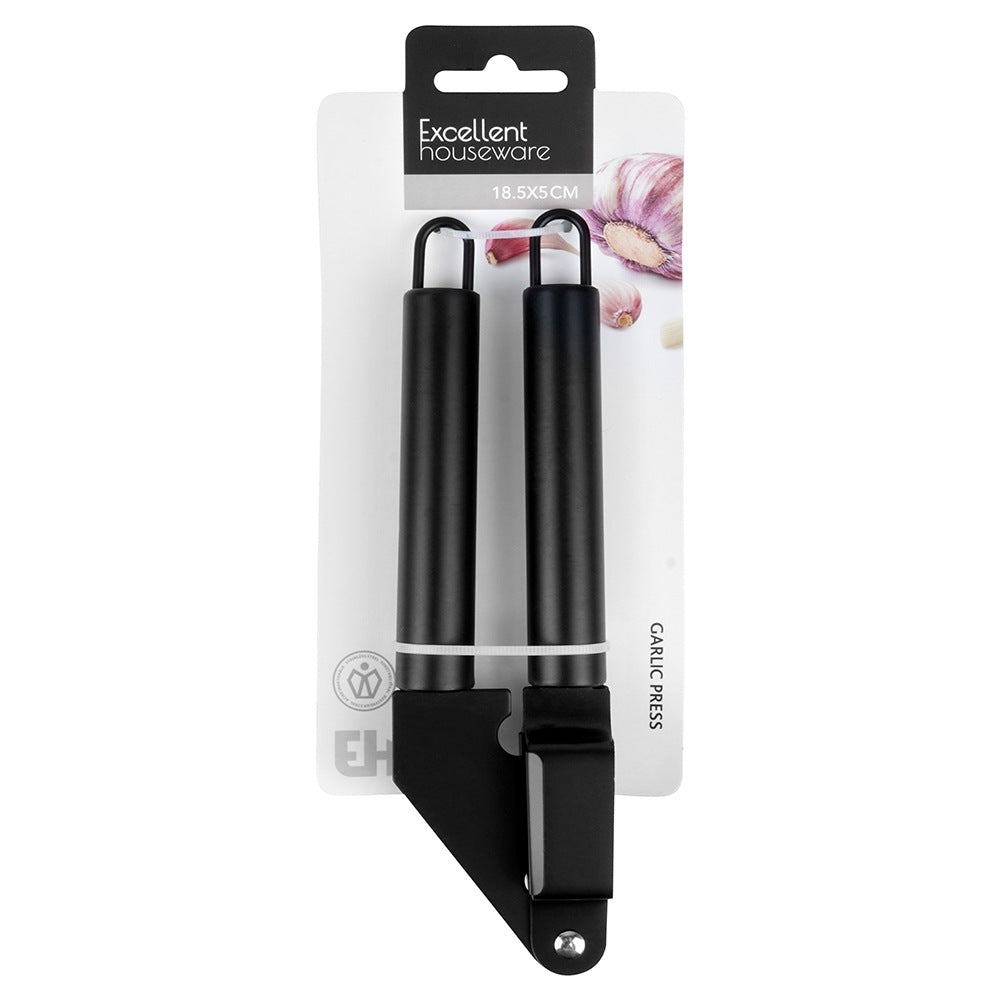 Garlic press, steel, black, 19 cm