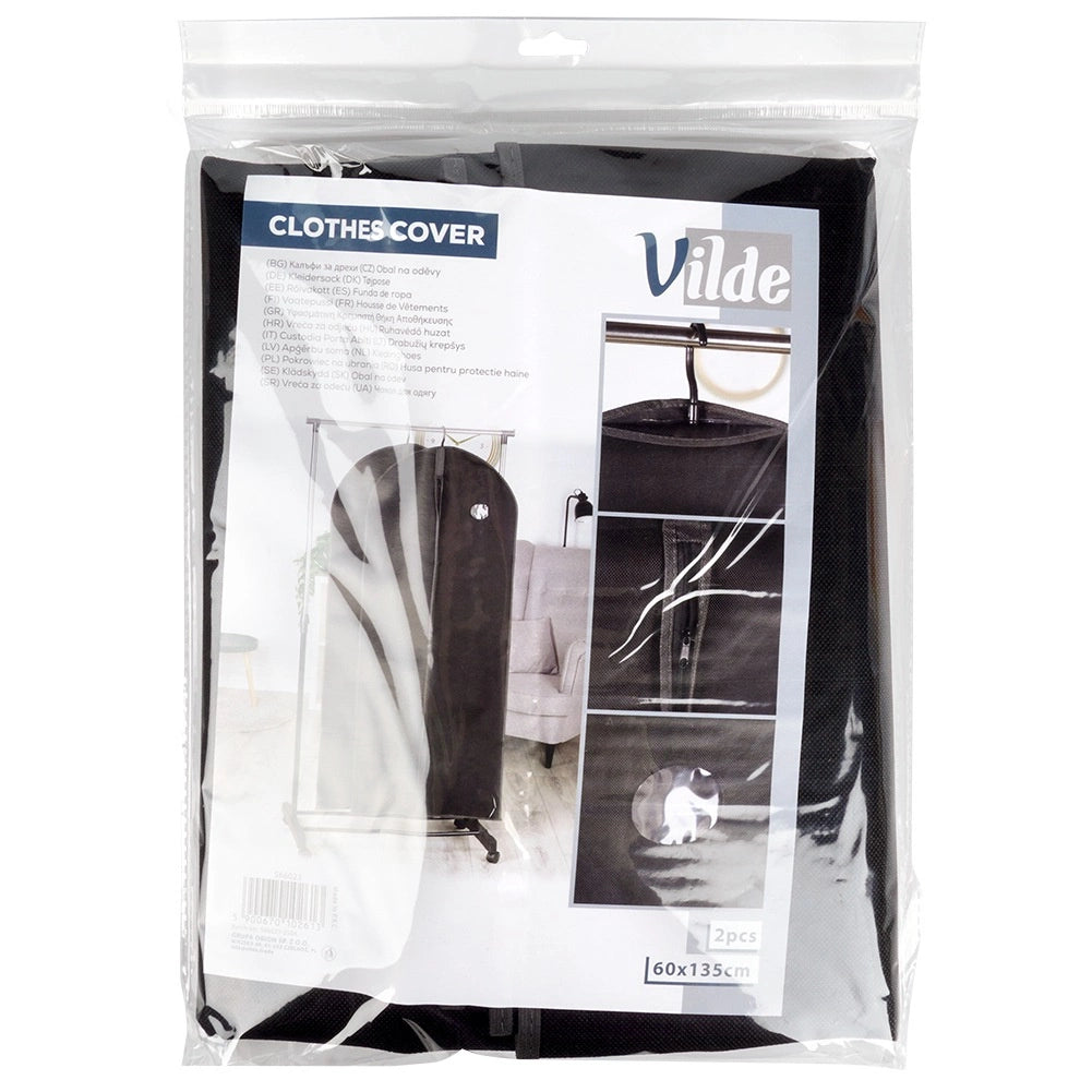 Garment Covers Set, 60x135 cm, Black Polyester, 2-Pack