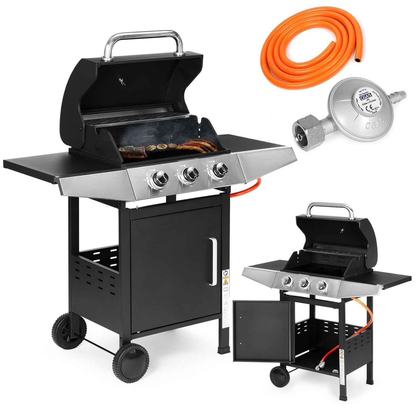 Gas Garden Grill 10.2 kW – Large Grate, 3 Burners, Thermometer, Regulator MultiGarden
