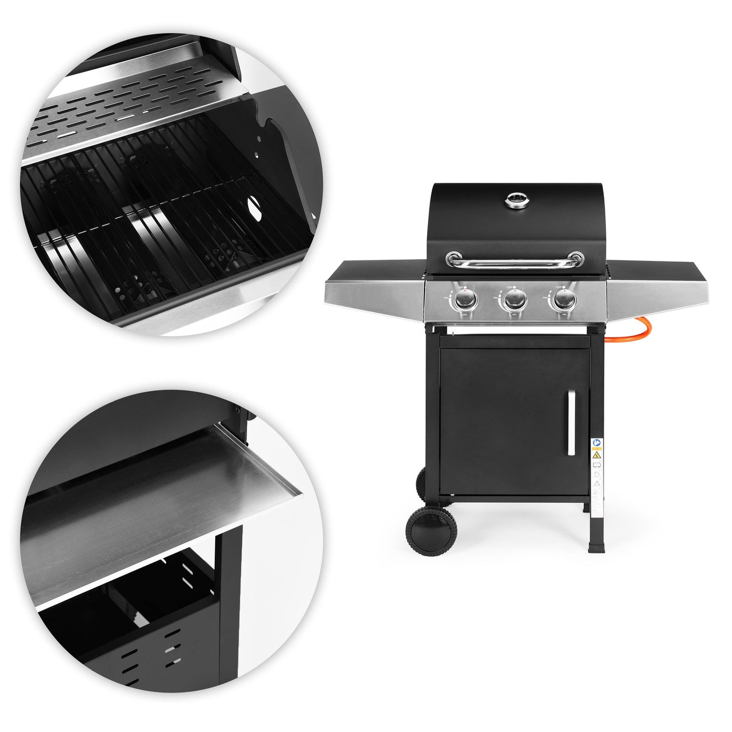 Gas Garden Grill 10.2 kW – Large Grate, 3 Burners, Thermometer, Regulator MultiGarden