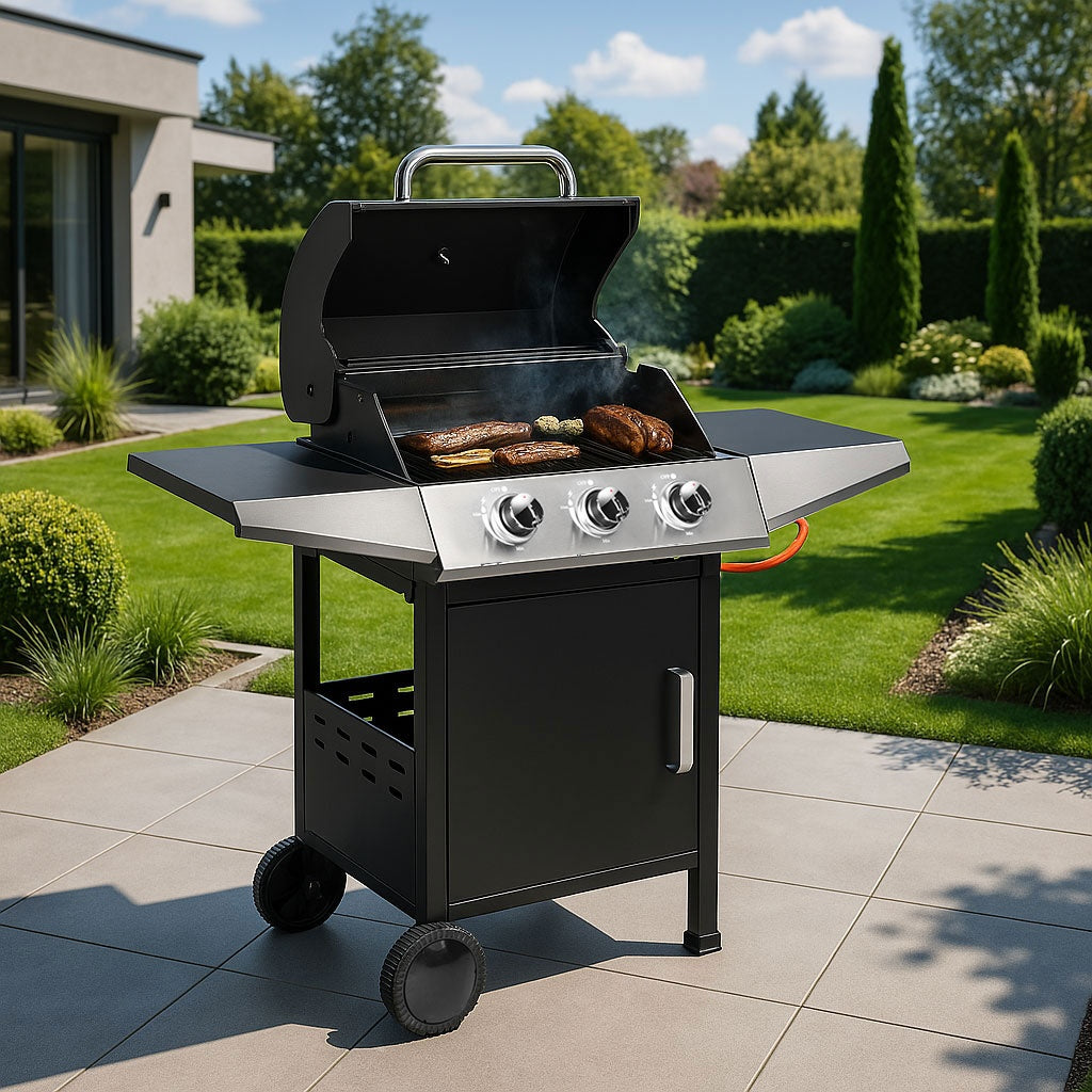 Gas Garden Grill 10.2 kW – Large Grate, 3 Burners, Thermometer, Regulator MultiGarden