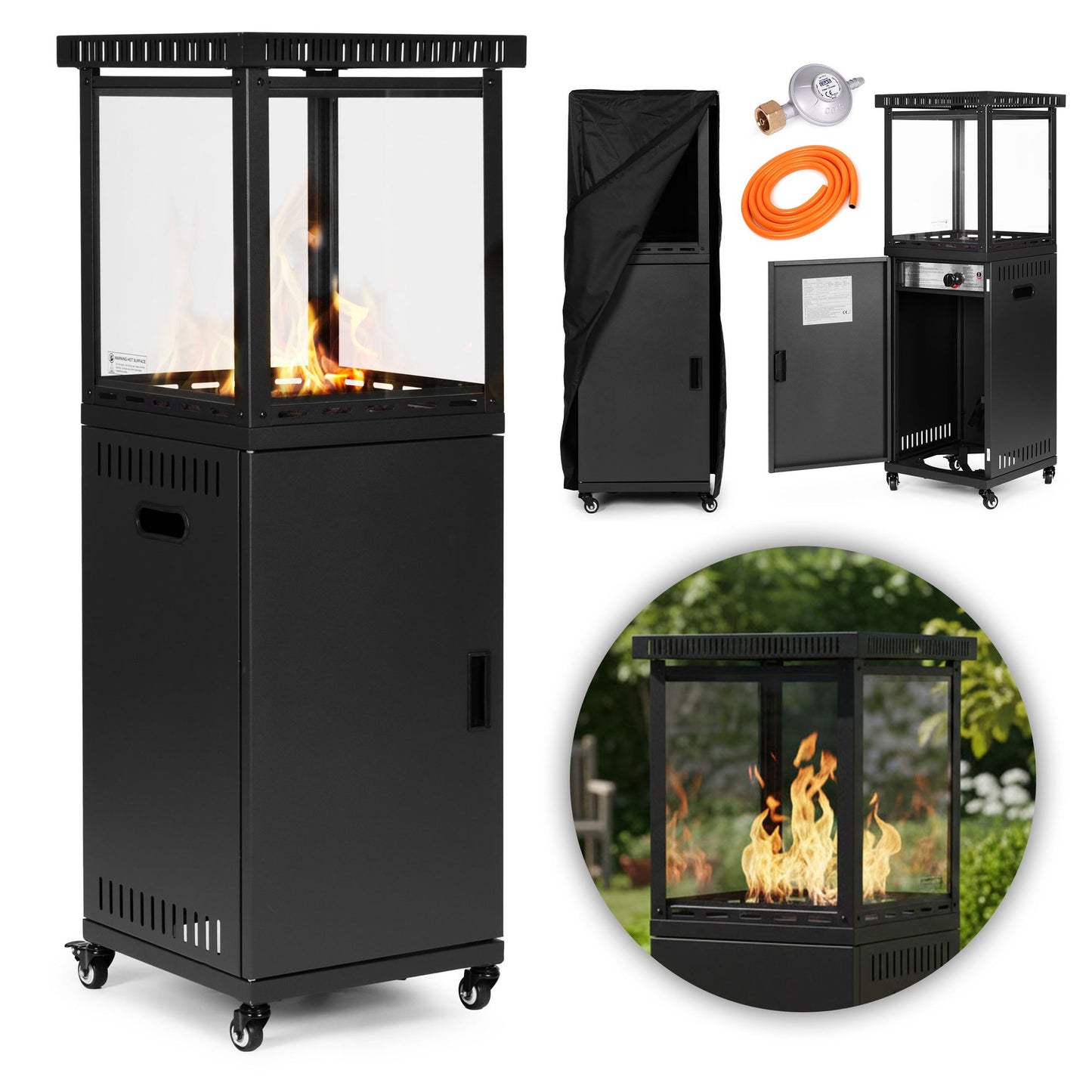 Gas Patio Heater 13kW with Glass Shield & Cover