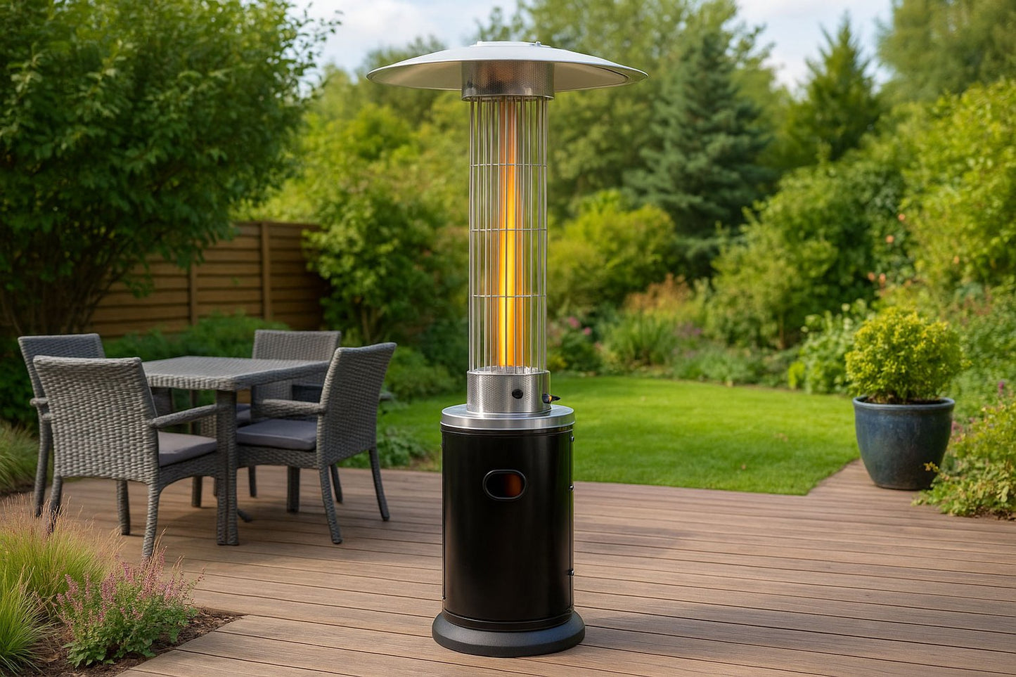 Gas Patio Heater 9 kW with Glass Tube, Regulator & Cover