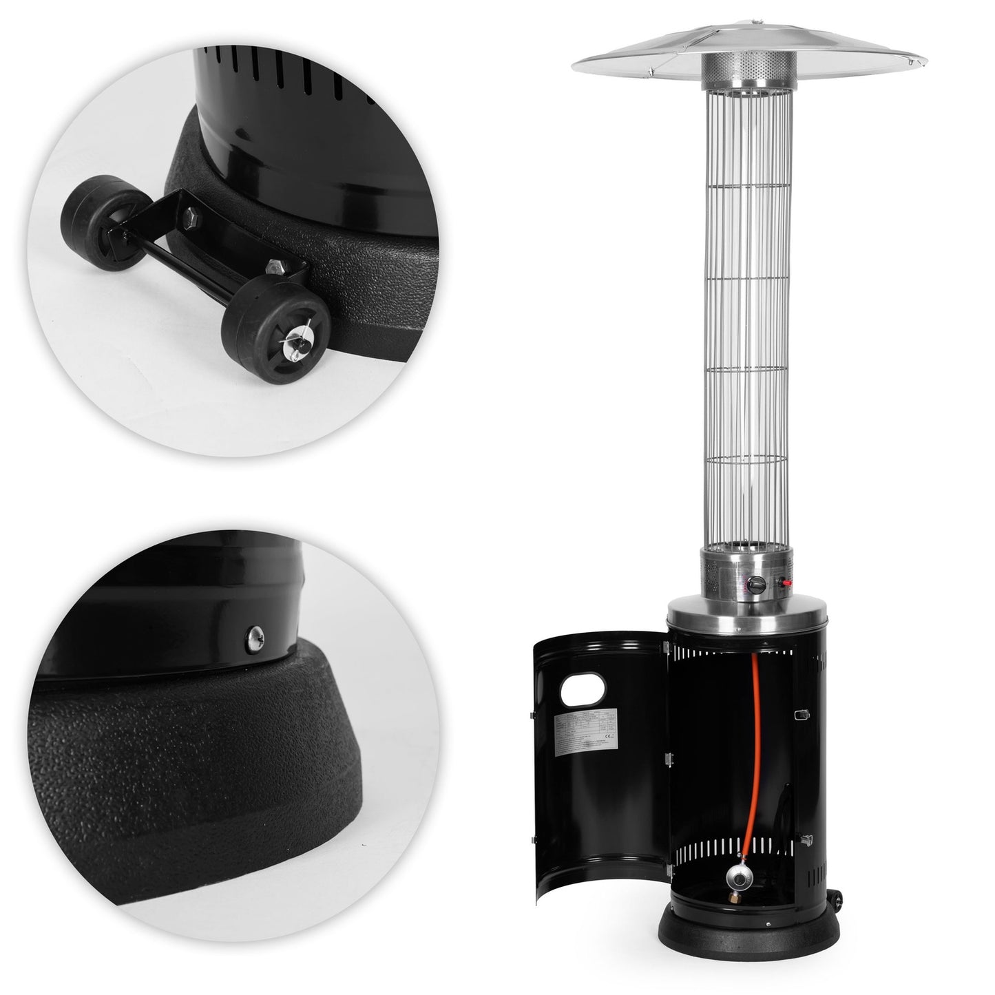 Gas Patio Heater 9 kW with Glass Tube, Regulator & Cover