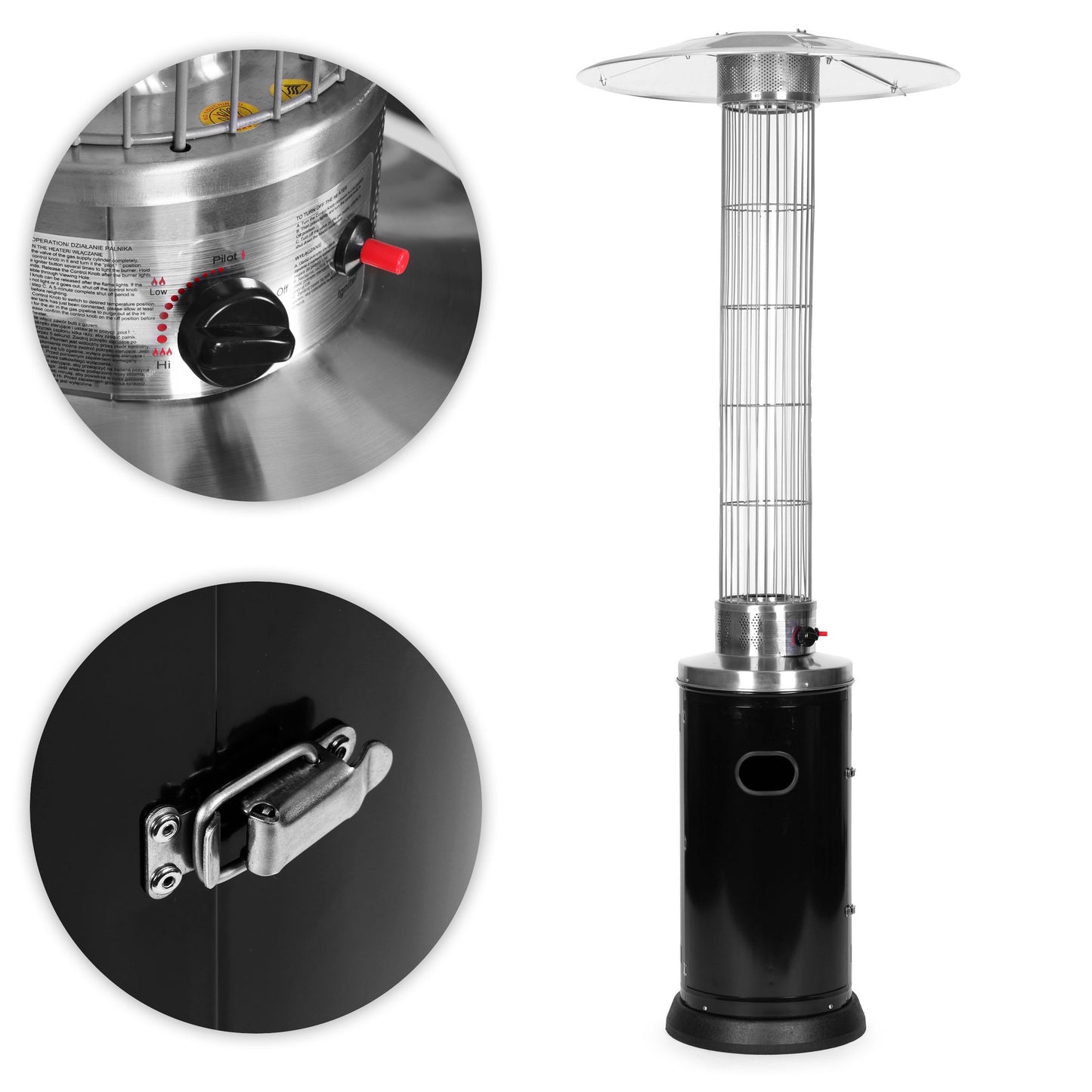 Gas Patio Heater with Regulator, Hose & Cover, 9 kW