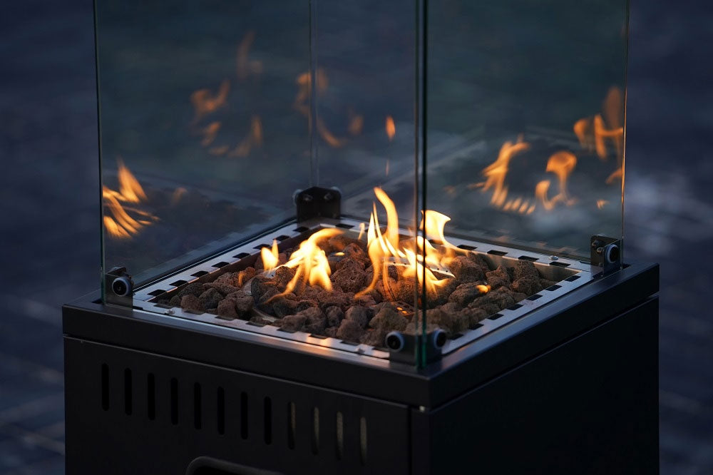 Gas heater, radiant heater, 13 kW, glass, for garden and patio, regulator, volcanic stones, cover, MultiGarden