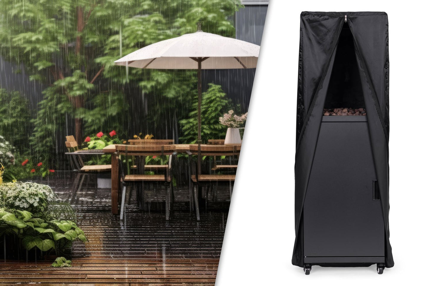 Gas heater, radiant heater, 13 kW, glass, for garden and patio, regulator, volcanic stones, cover, MultiGarden