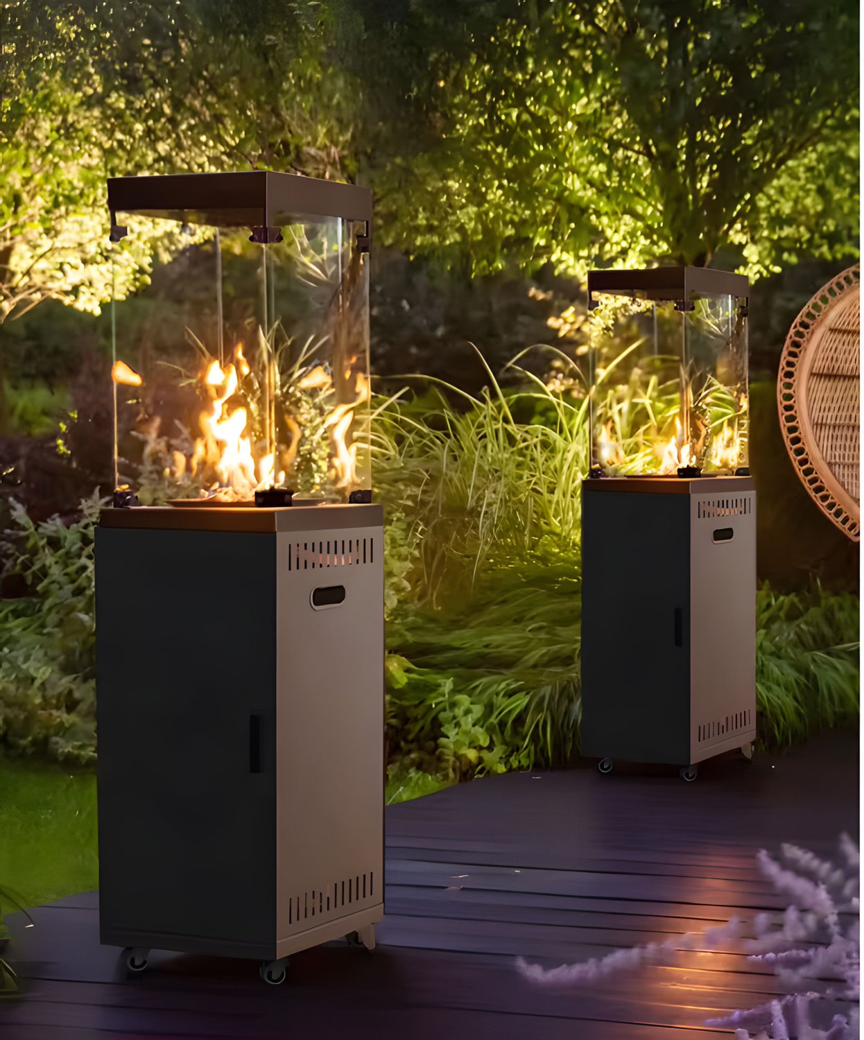Gas heater, radiant heater, 13 kW, glass, for garden and patio, regulator, volcanic stones, cover, MultiGarden