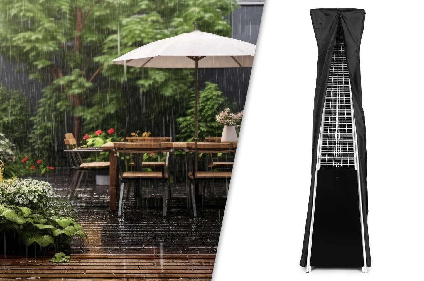 Gas patio heater, 13 kW, for terrace and garden, regulator, hose, cover, MultiGarden