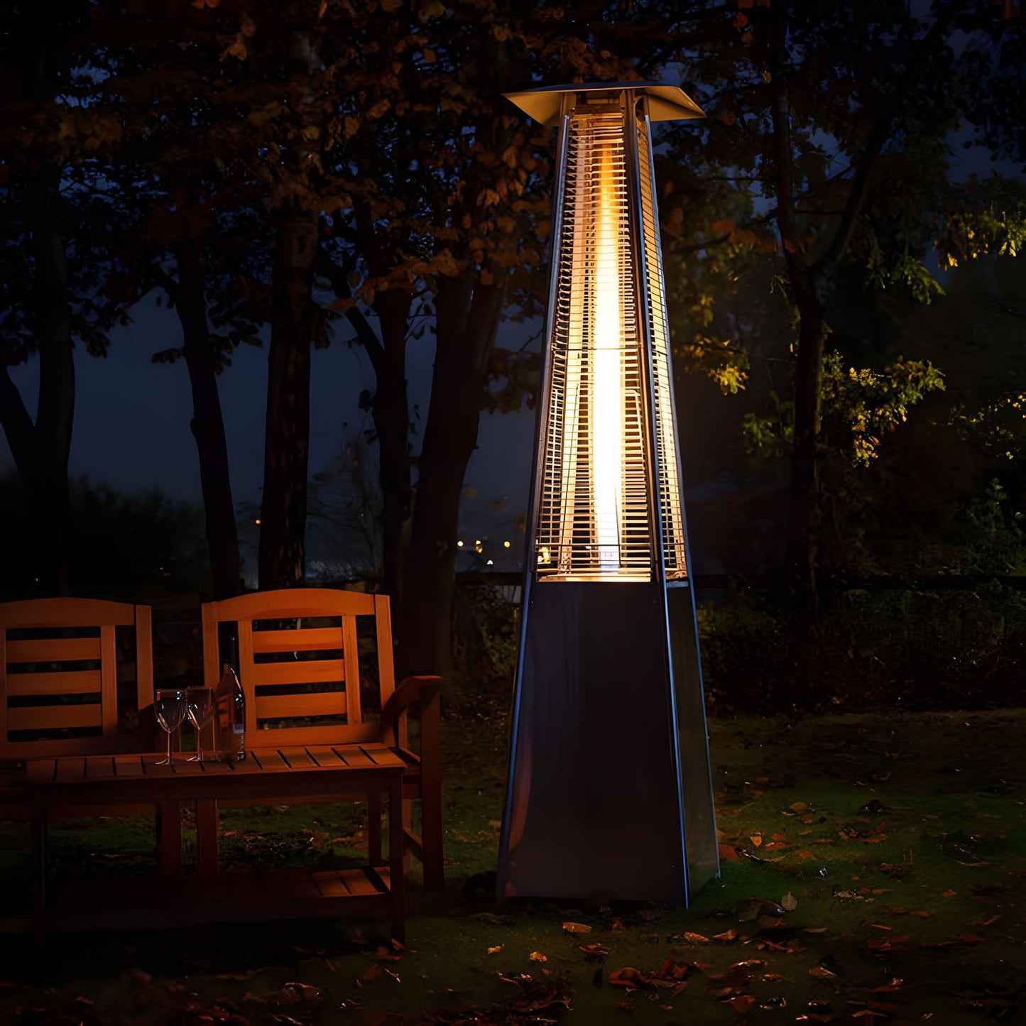 Gas patio heater, 13 kW, for terrace and garden, regulator, hose, cover, MultiGarden
