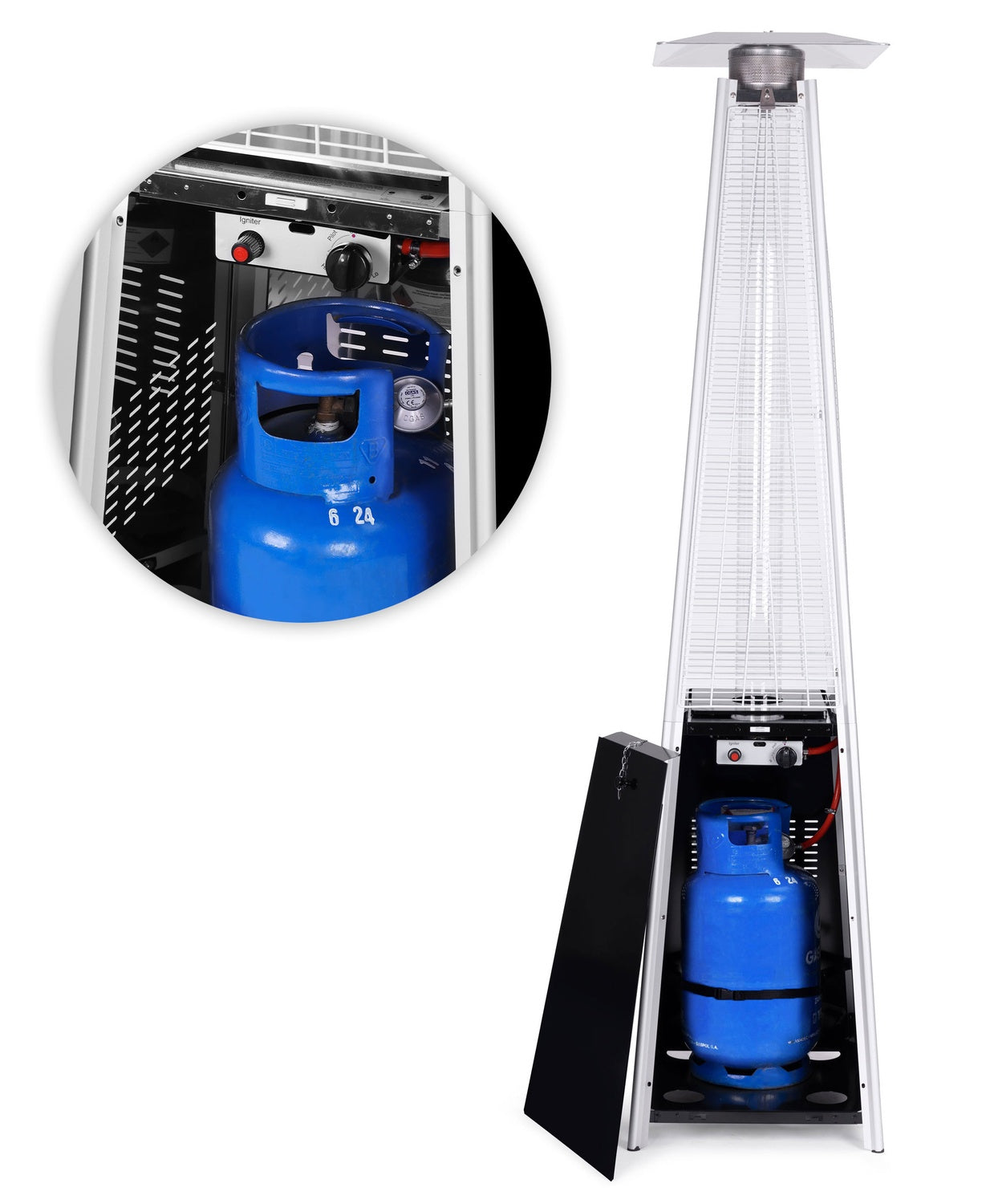 Gas patio heater, 13 kW, for terrace and garden, regulator, hose, cover, MultiGarden
