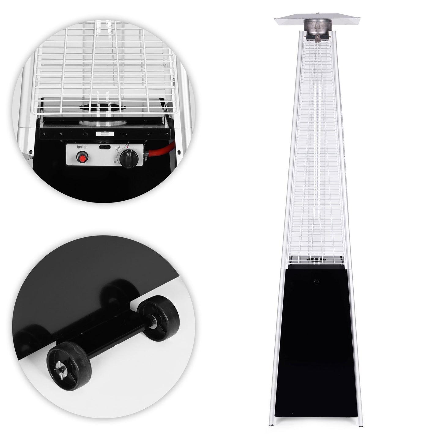 Gas patio heater, 13 kW, for terrace and garden, regulator, hose, cover, MultiGarden