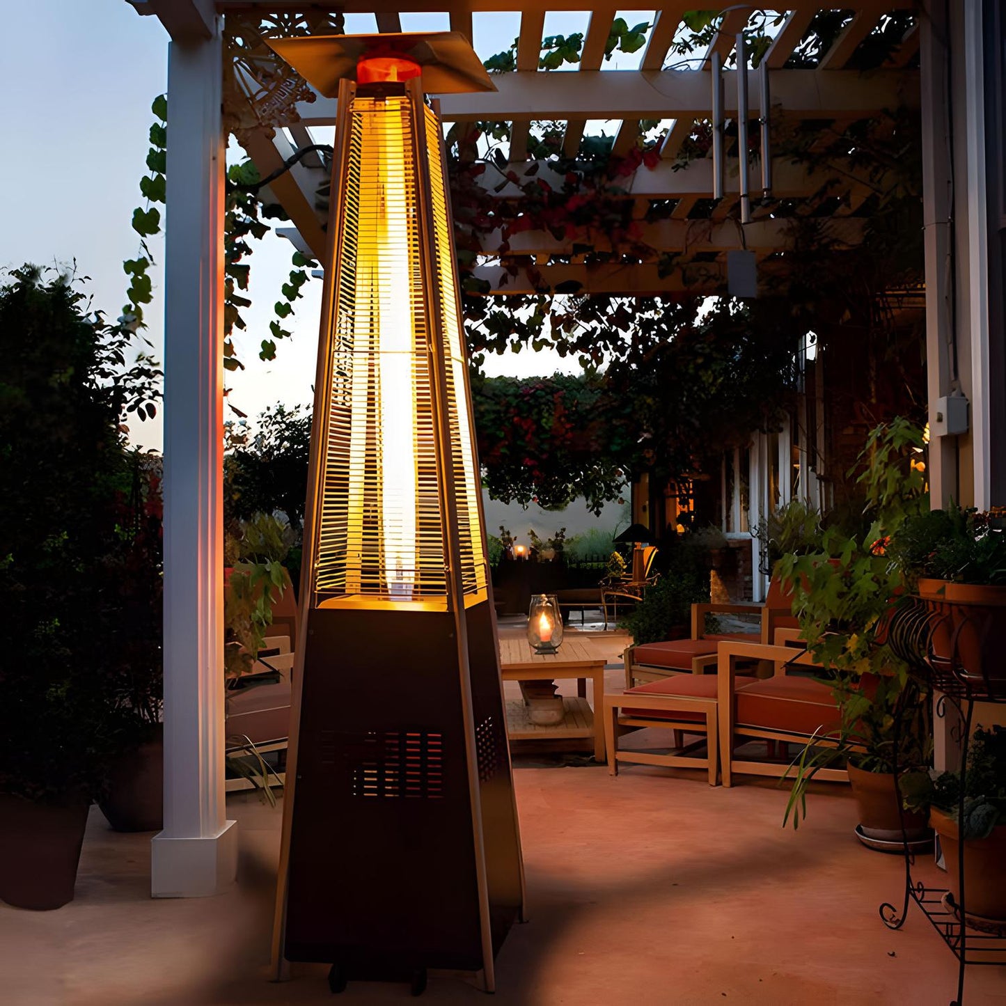 Gas patio heater, 13 kW, for terrace and garden, regulator, hose, cover, MultiGarden