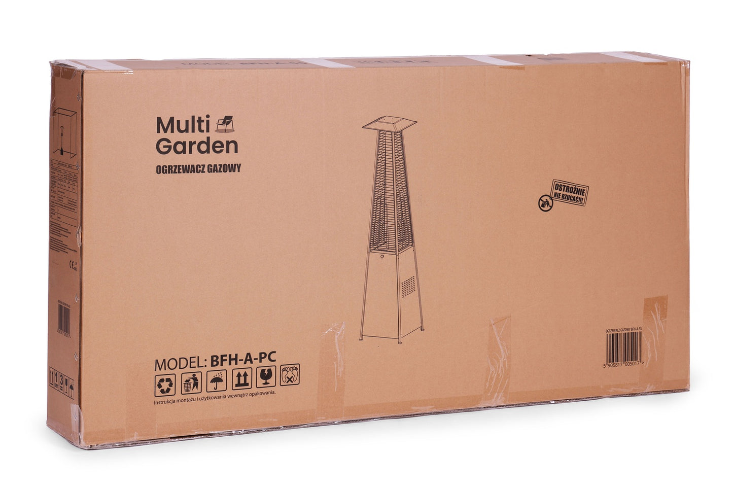 Gas patio heater, 13 kW, for terrace and garden, regulator, hose, cover, MultiGarden