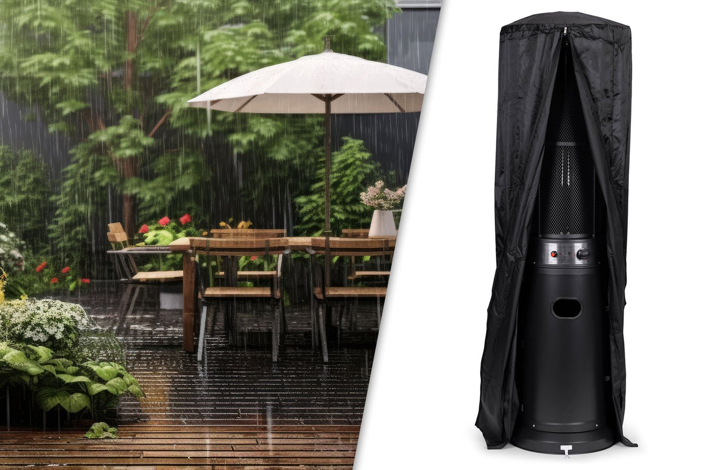 Gas patio heater, 13 kW, for terrace, garden, and patio, regulator, hose, cover, MultiGarden
