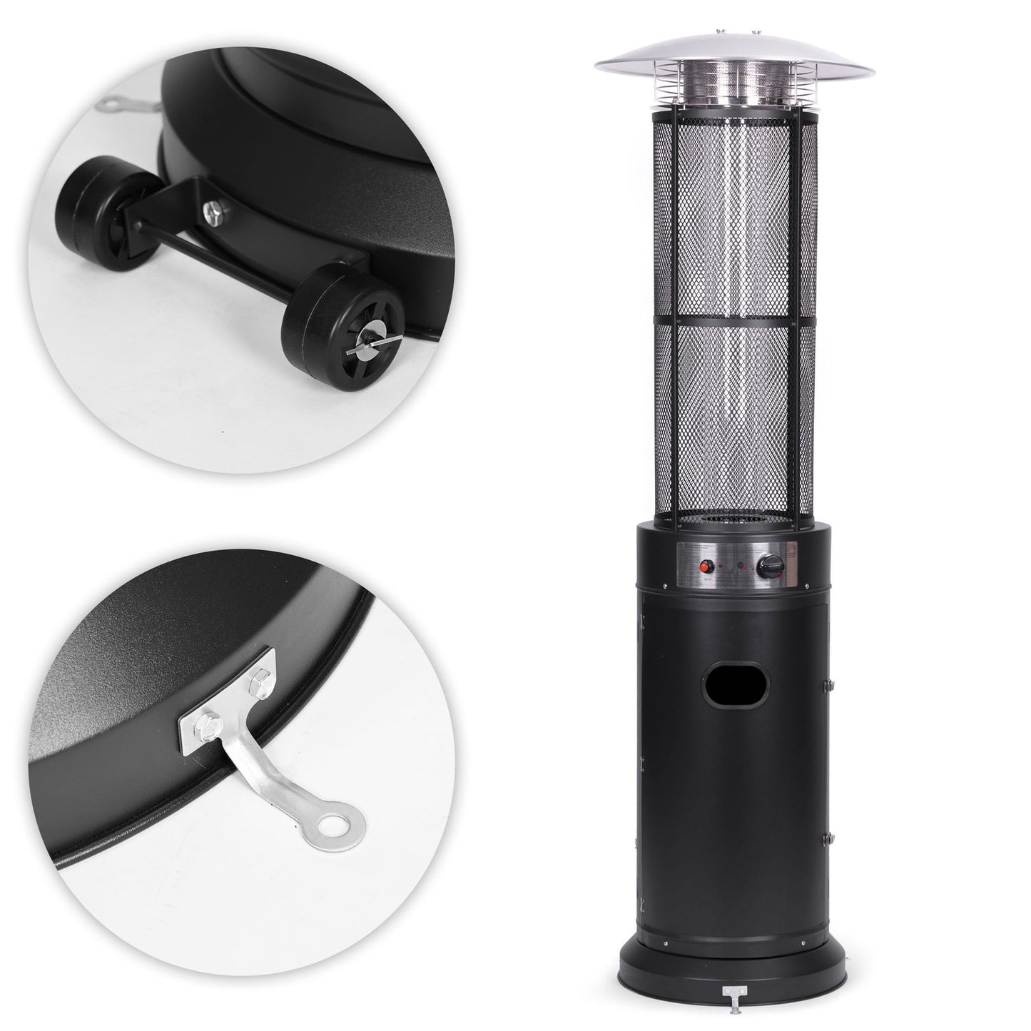 Gas patio heater, 13 kW, for terrace, garden, and patio, regulator, hose, cover, MultiGarden
