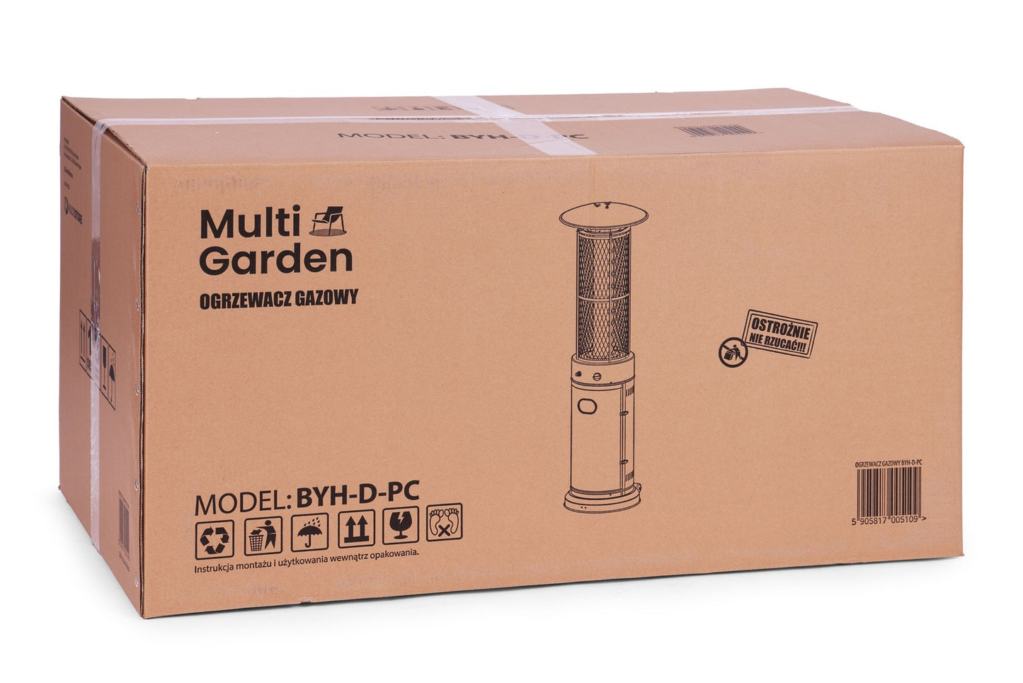 Gas patio heater, 13 kW, for terrace, garden, and patio, regulator, hose, cover, MultiGarden