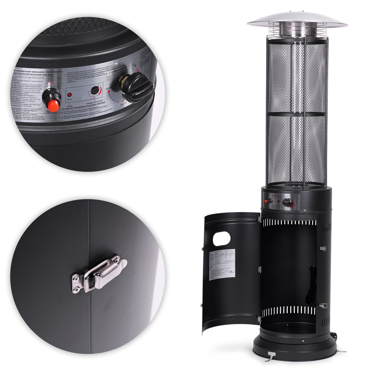 Gas patio heater, 13 kW, for terrace, garden, and patio, regulator, hose, cover, MultiGarden