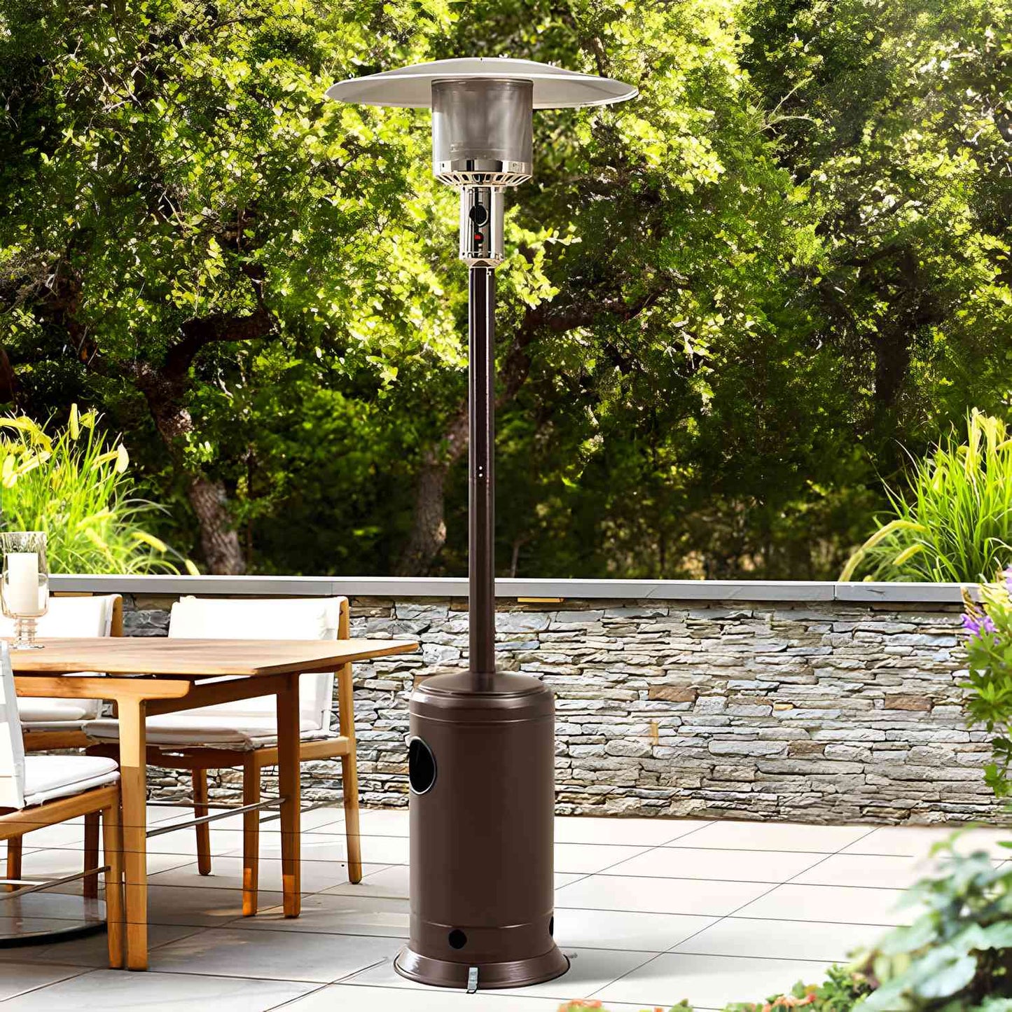 Gas patio heater, 13 kW, glass, for garden and patio, regulator, hose, cover, MultiGarden