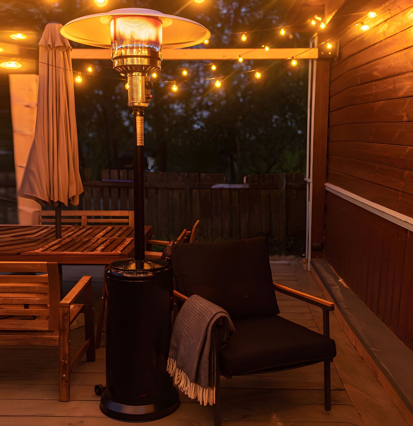 Gas patio heater, 13 kW, glass, for garden and patio, regulator, hose, cover, MultiGarden