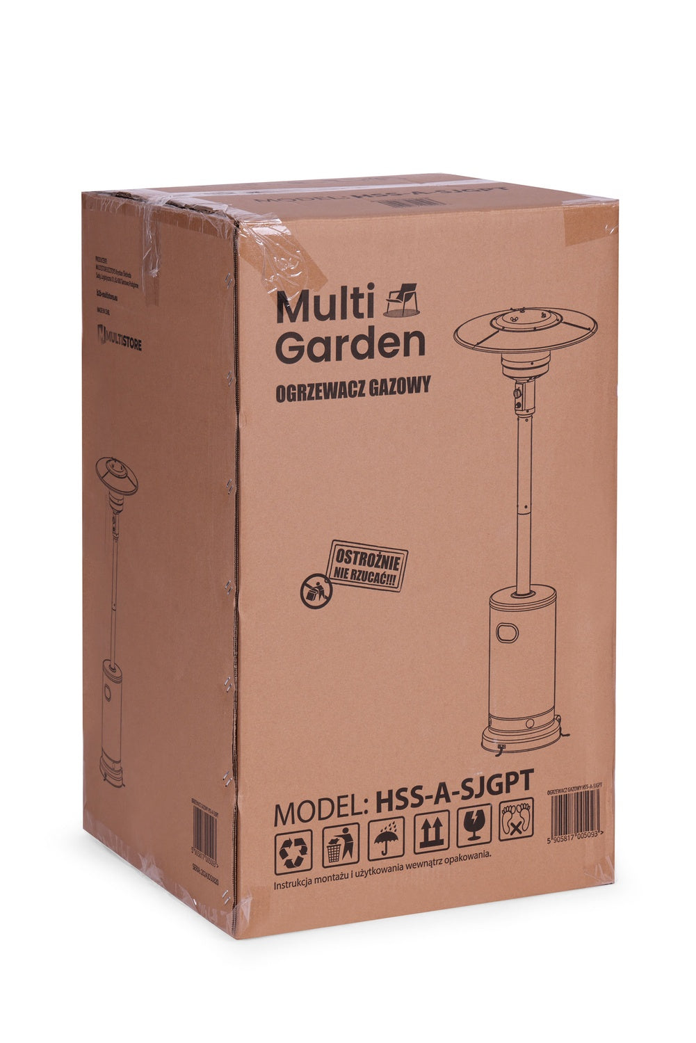 Gas patio heater, 13 kW, glass, for garden and patio, regulator, hose, cover, MultiGarden