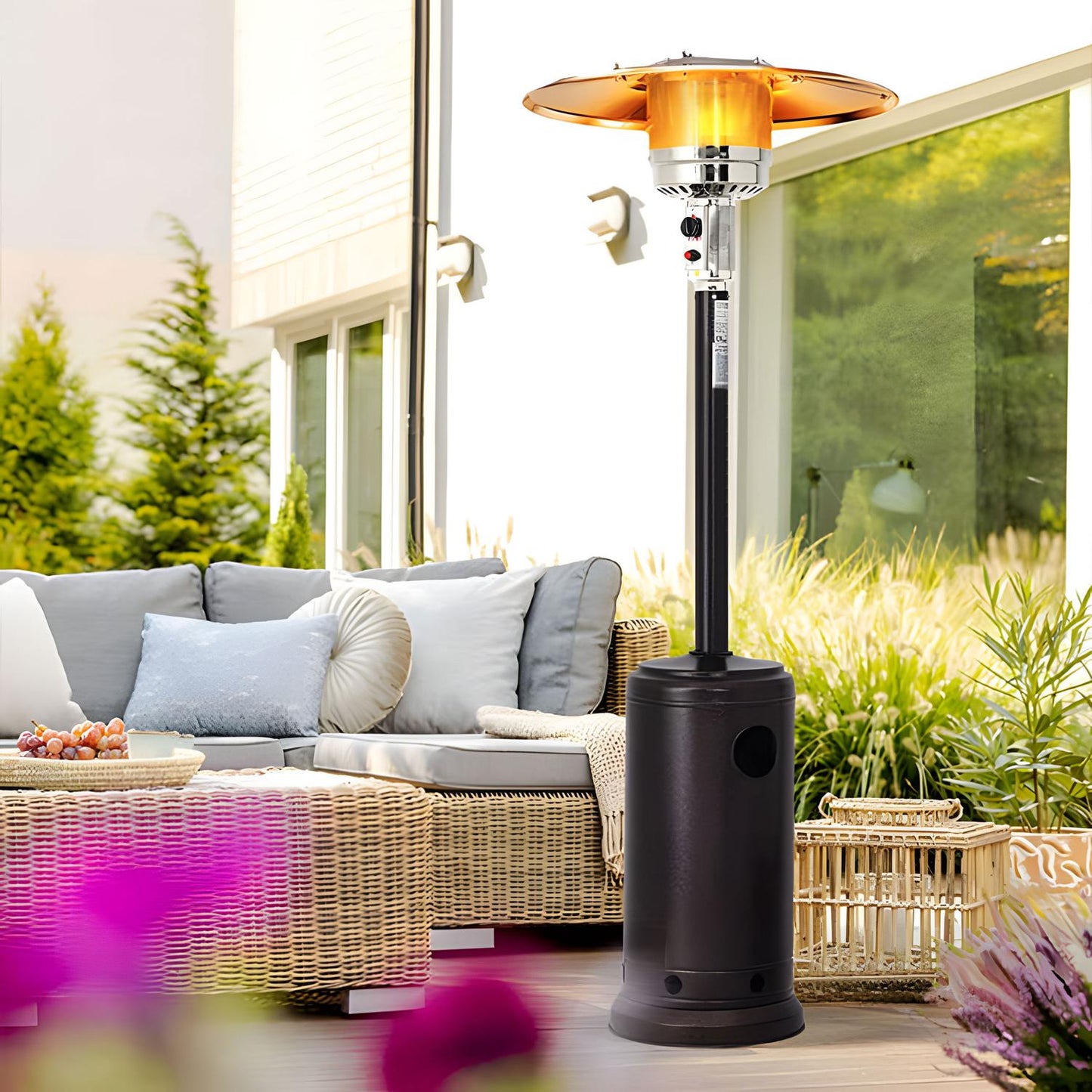 Gas patio heater, 13 kW, glass, for garden and patio, regulator, hose, cover, MultiGarden