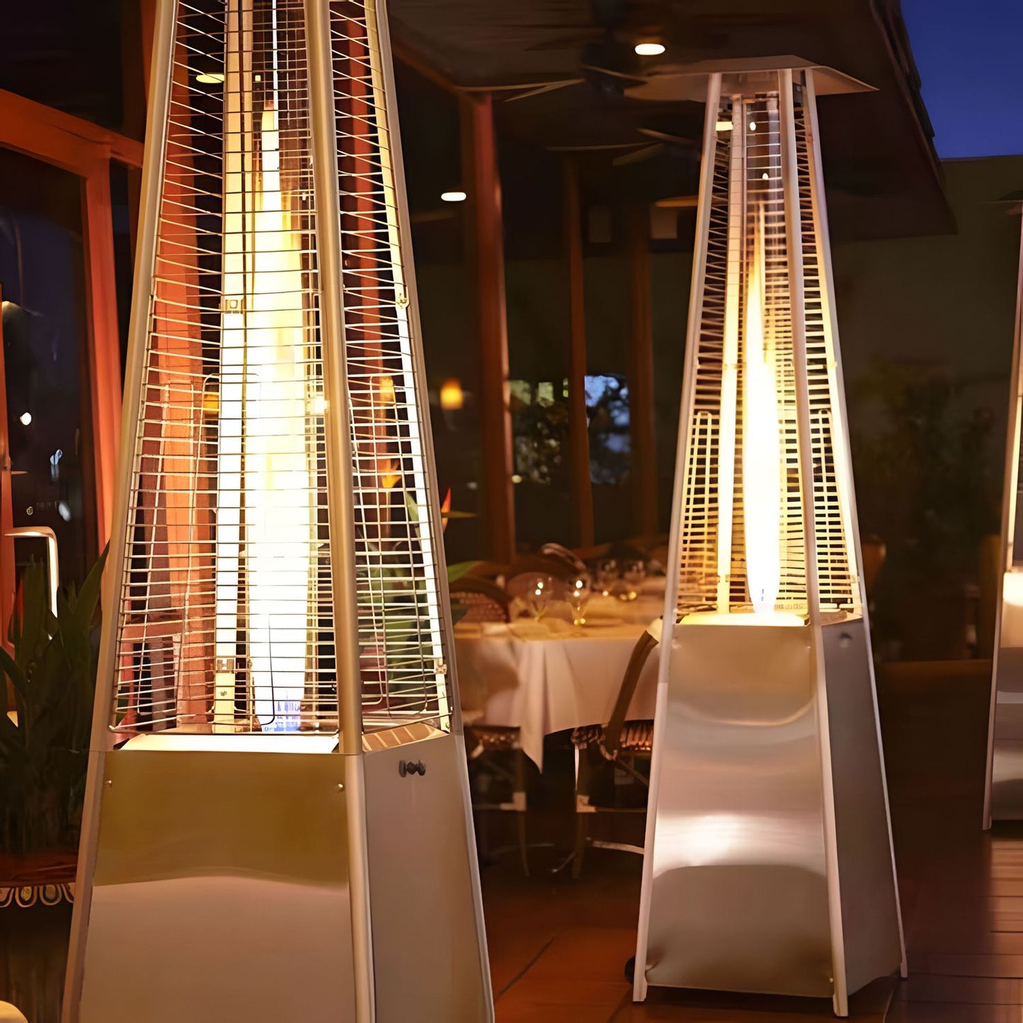 Gas patio heater, 13 kW, stainless steel, for garden and patio, regulator, hose, cover, MultiGarden