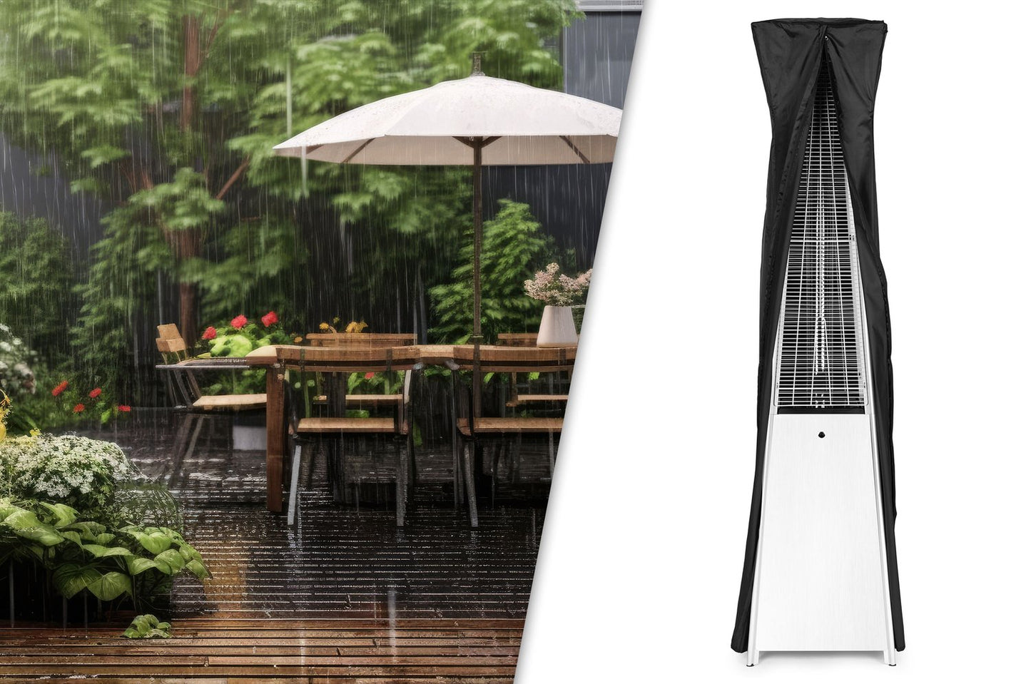 Gas patio heater, 13 kW, stainless steel, for garden and patio, regulator, hose, cover, MultiGarden