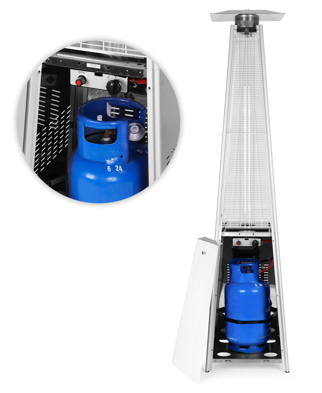 Gas patio heater, 13 kW, stainless steel, for garden and patio, regulator, hose, cover, MultiGarden