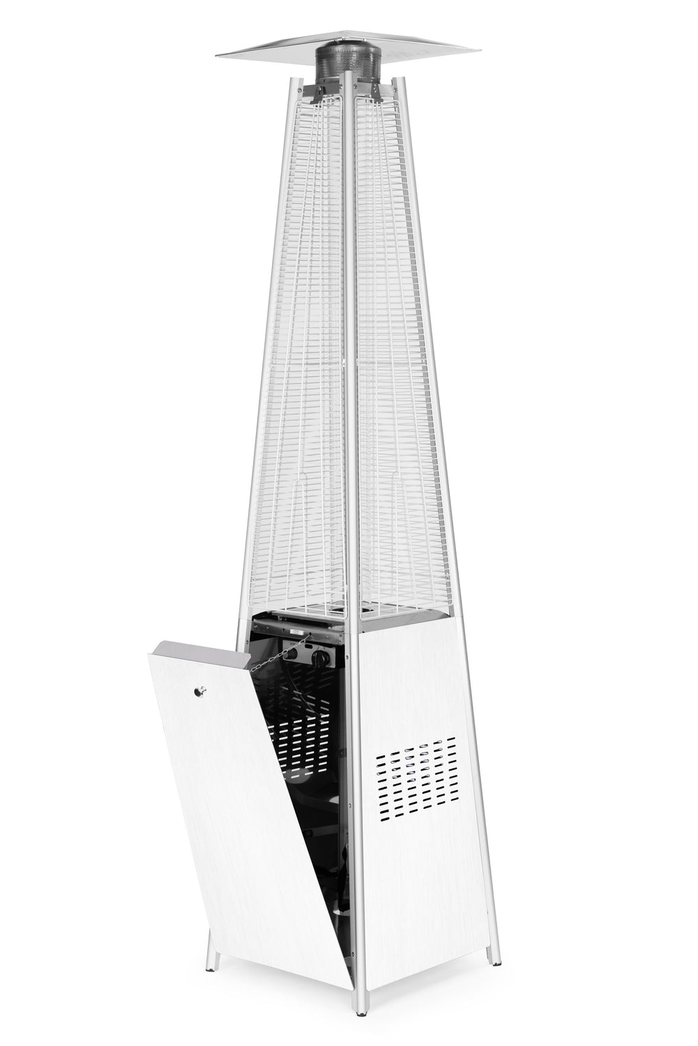Gas patio heater, 13 kW, stainless steel, for garden and patio, regulator, hose, cover, MultiGarden