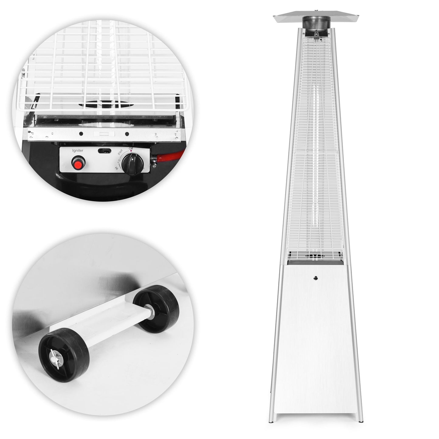 Gas patio heater, 13 kW, stainless steel, for garden and patio, regulator, hose, cover, MultiGarden