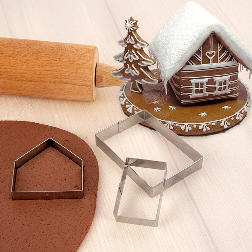 Gingerbread House Cookie Cutters Set, Stainless Steel, 3 pcs