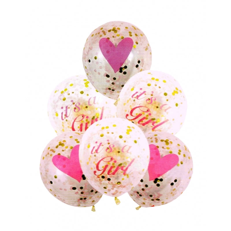 Girl's babyshower confetti balloons 6pcs pink