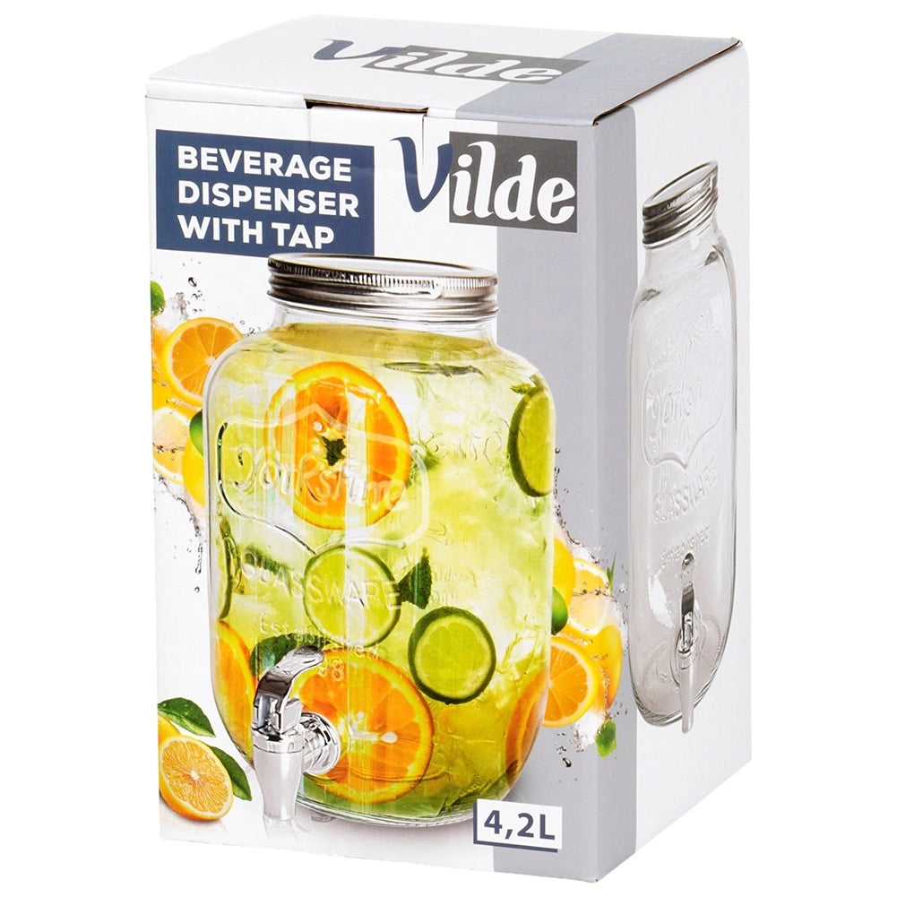 Glass Beverage Dispenser with Tap, 4L Capacity