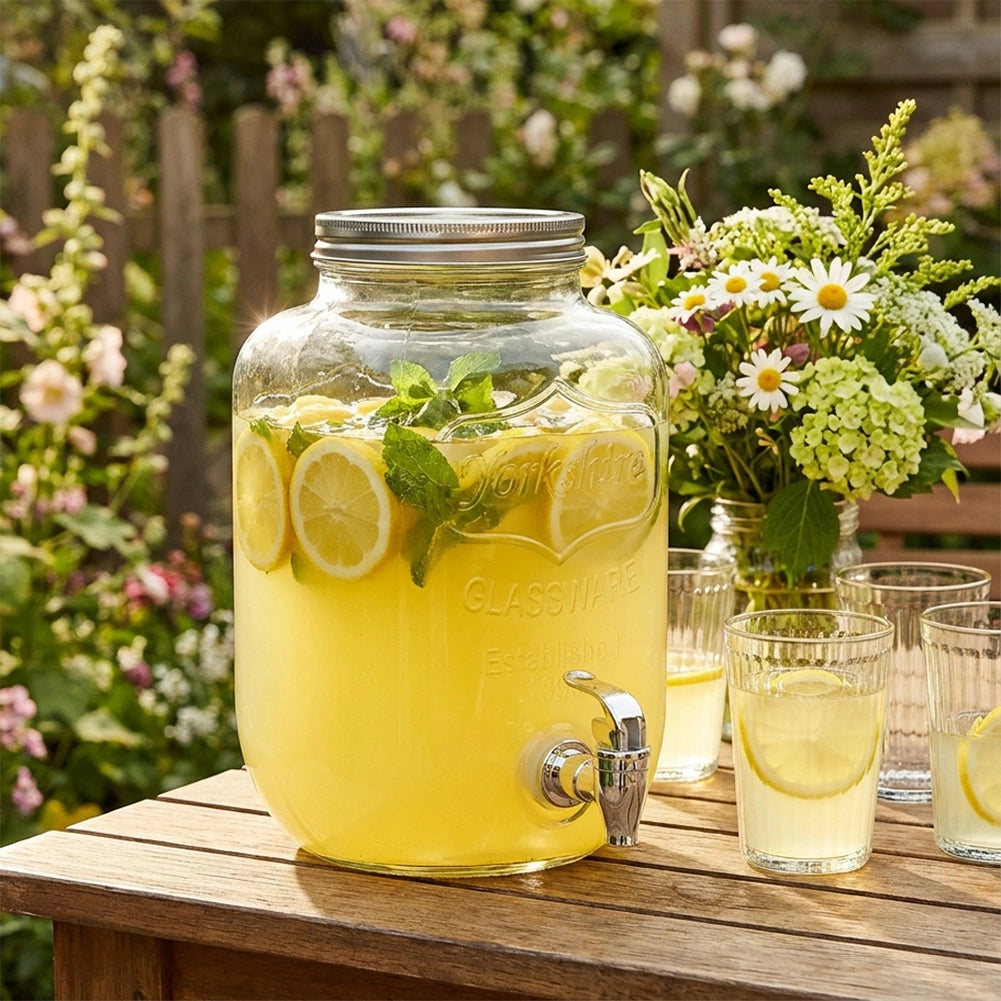 Glass Beverage Dispenser with Tap, 4L Capacity