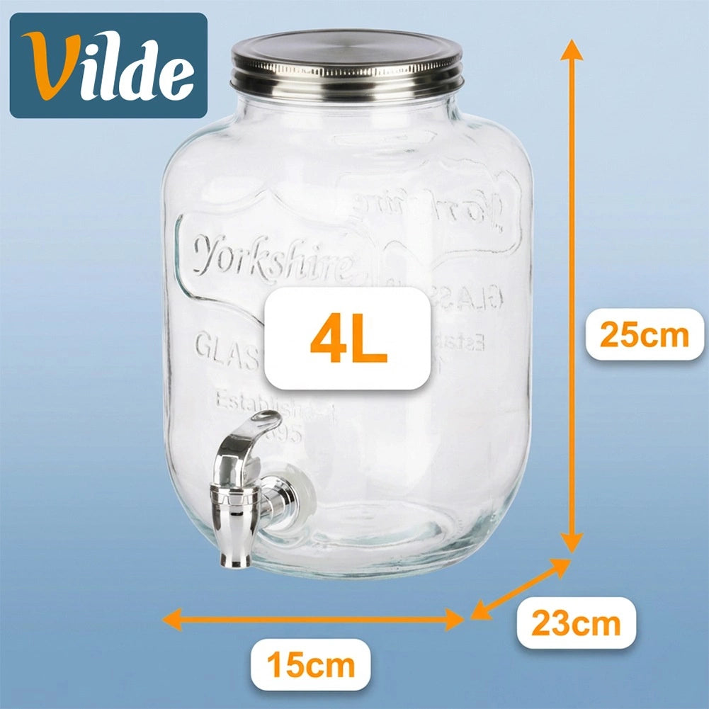 Glass Beverage Dispenser with Tap, 4L Capacity