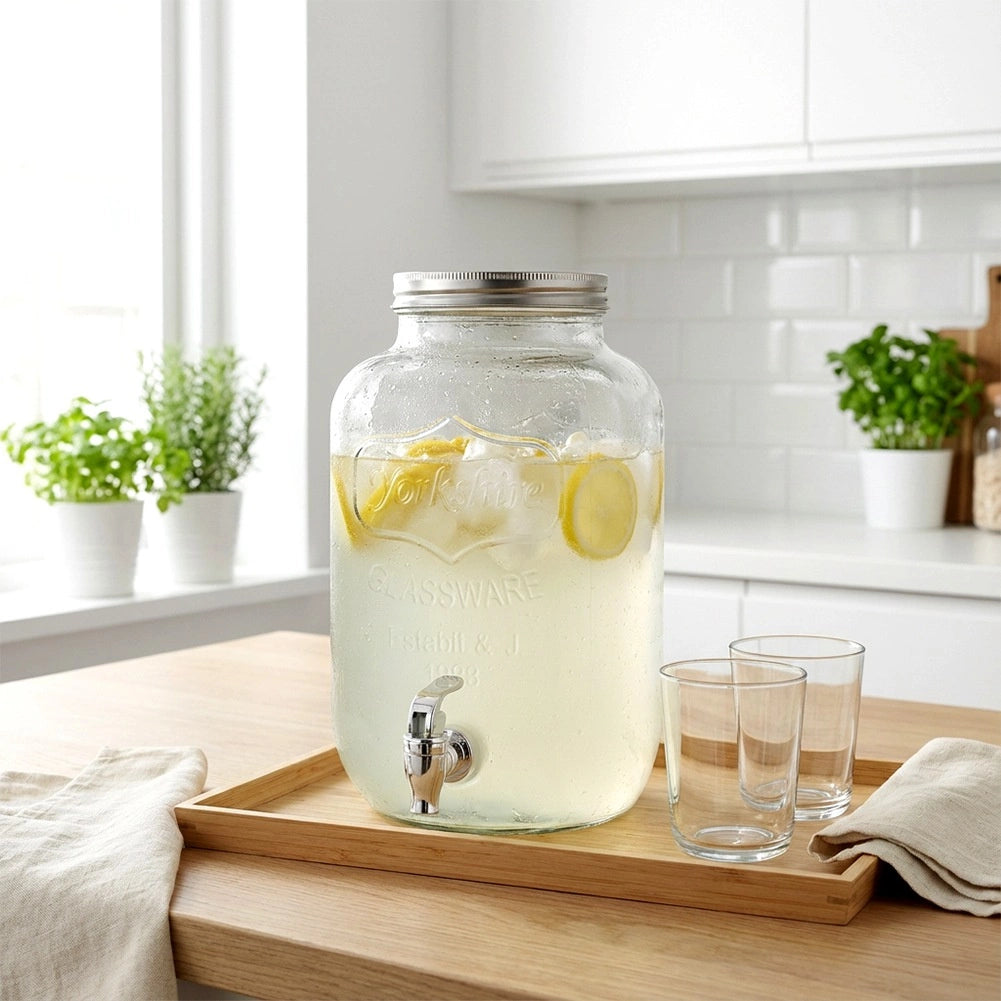 Glass Beverage Dispenser with Tap, 4L Capacity