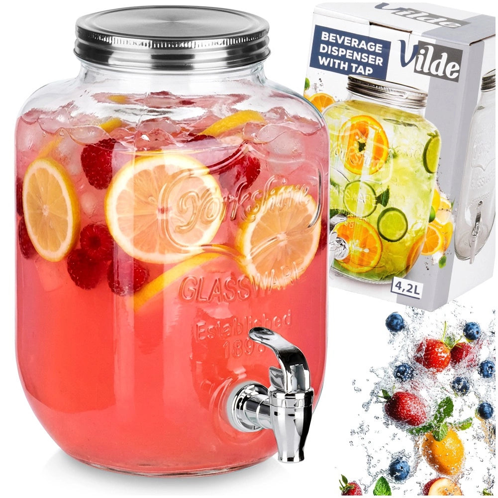 Glass Beverage Dispenser with Tap, 4L Capacity