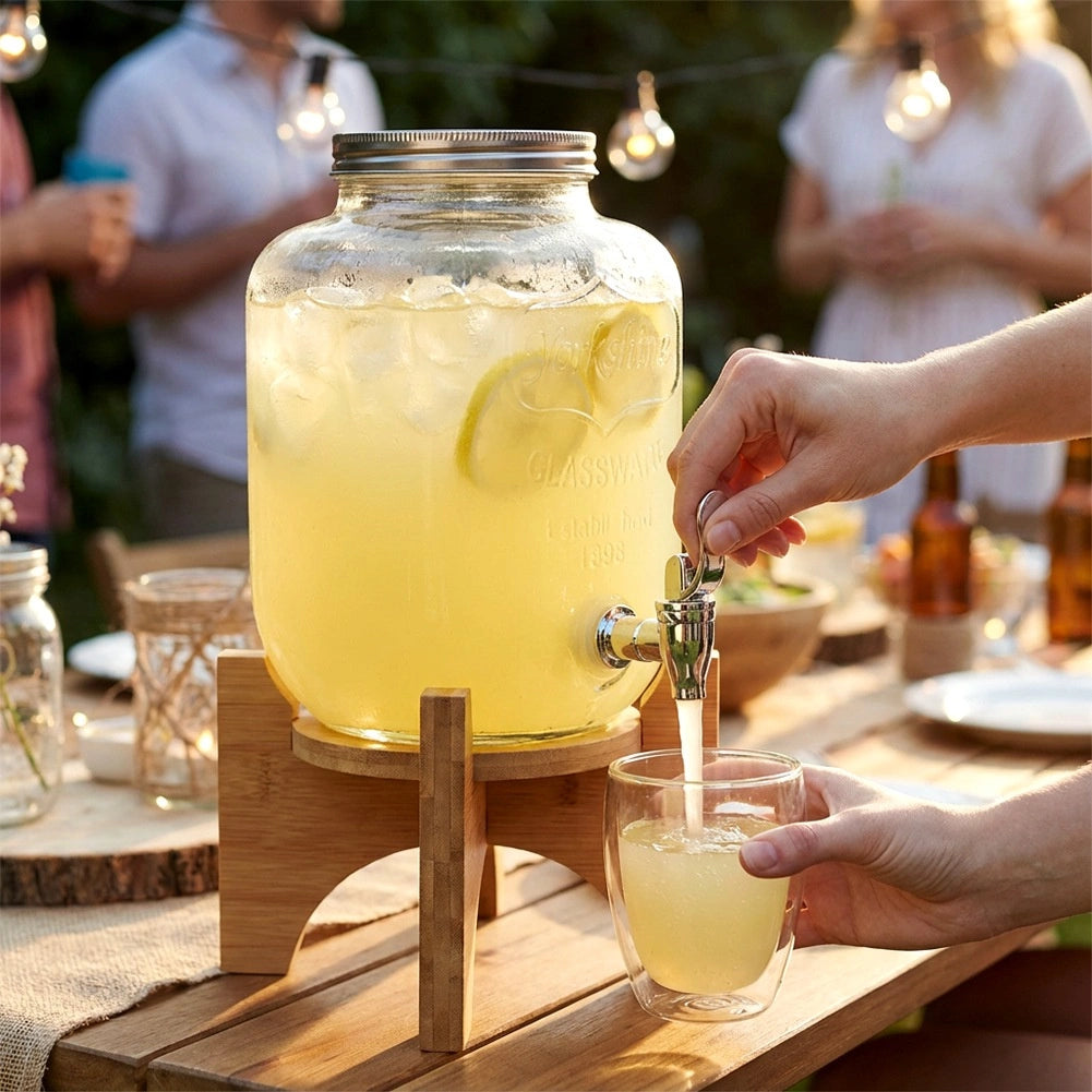 Glass Beverage Dispenser with Tap, 4L Capacity