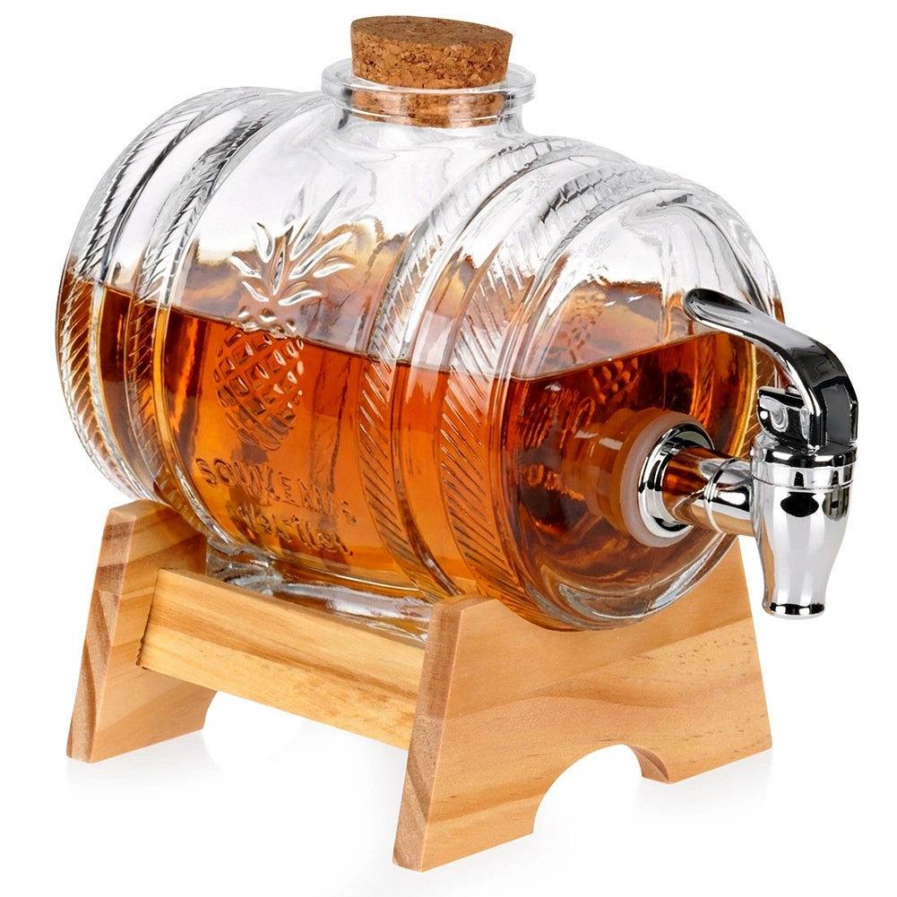 Glass Beverage Dispenser with Tap, Stand, 1L