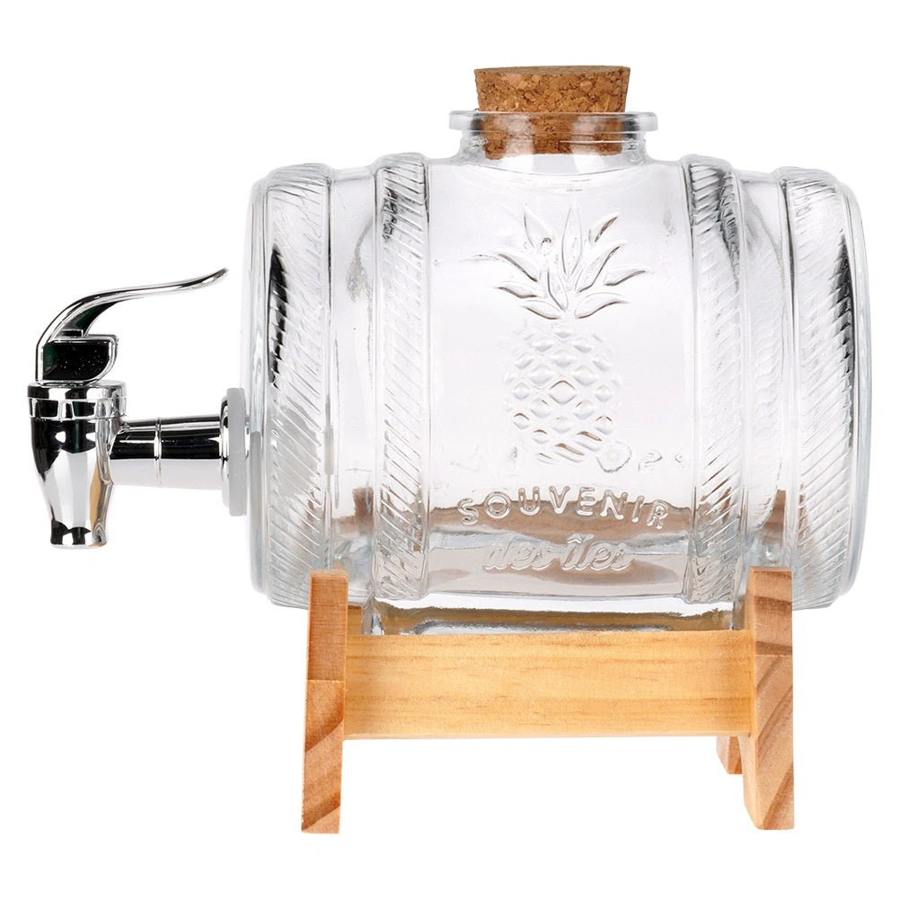 Glass Beverage Dispenser with Tap, Stand, 1L