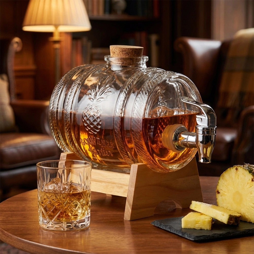 Glass Beverage Dispenser with Tap, Stand, 1L