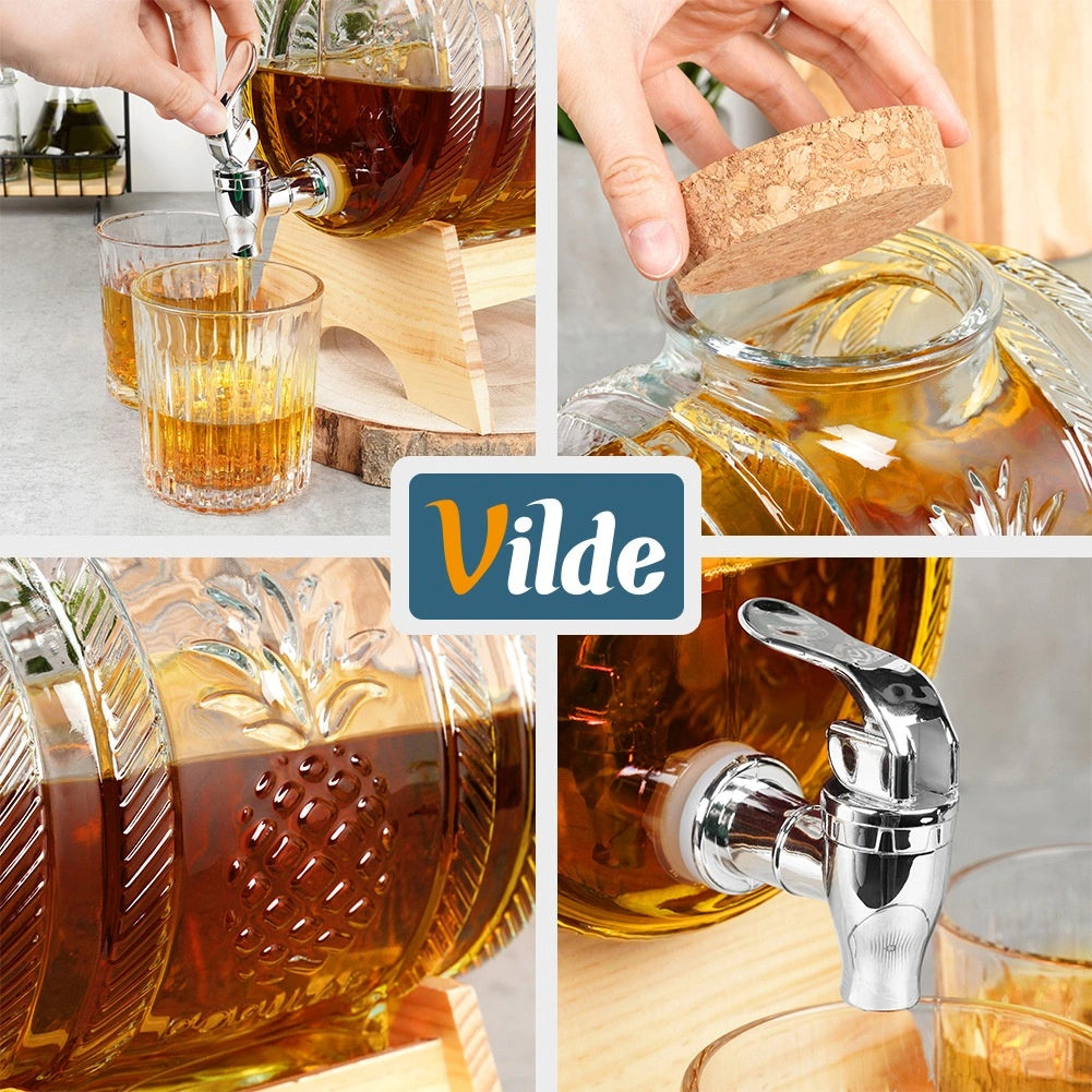 Glass Beverage Dispenser with Tap, Stand, 1L