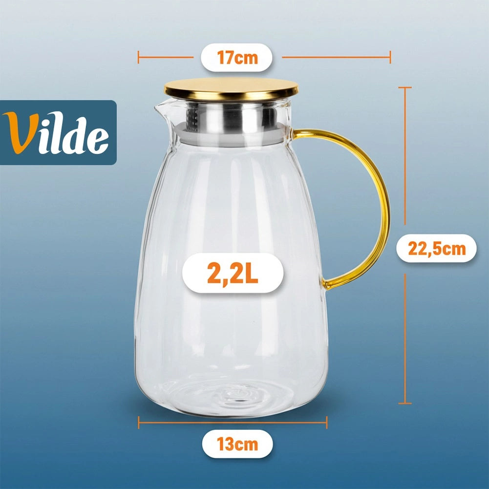Glass Beverage Jug with Lid, 2.2L Capacity