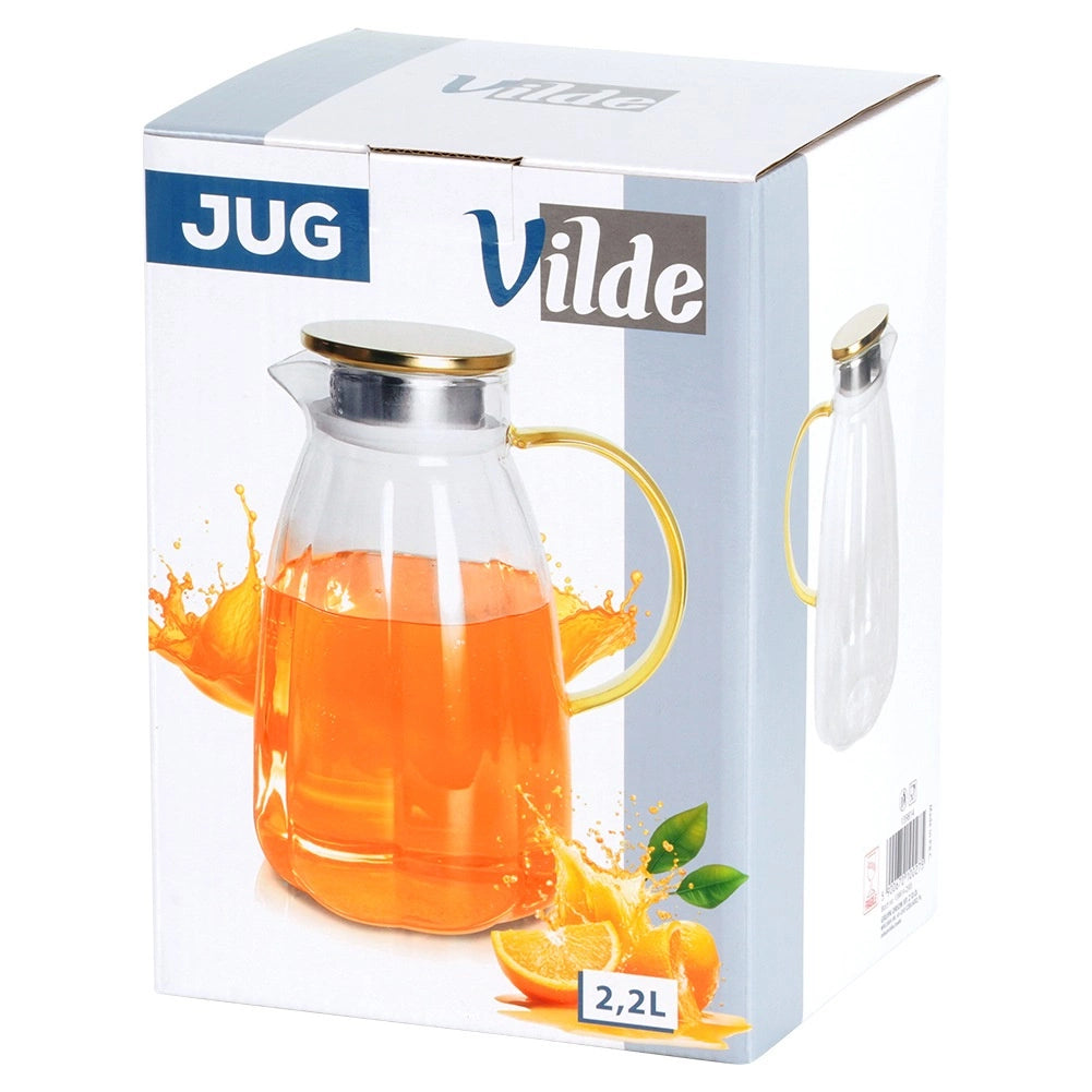 Glass Beverage Jug with Lid, 2.2L Capacity
