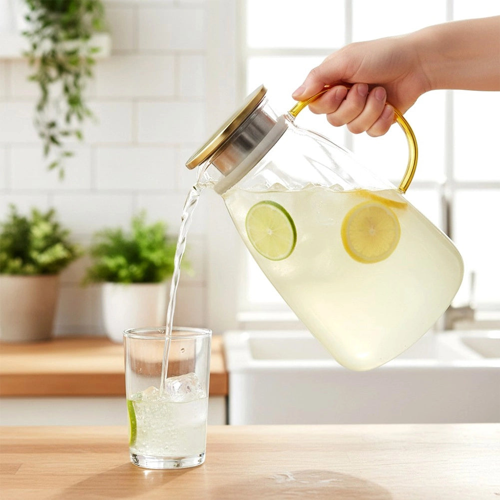 Glass Beverage Jug with Lid, 2.2L Capacity